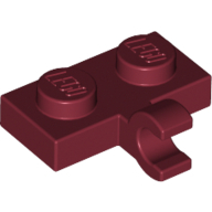 Lego destička 1x2 se svorkou (úchytem) vodorovně z boku, tmavě červená (6186001)